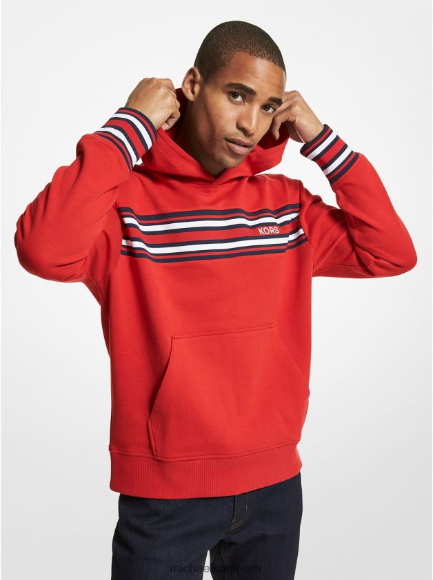 ropa educacion fisica Michael Kors hombres sudadera con capucha en mezcla de algodón a rayas carmesí 8FX48V2939