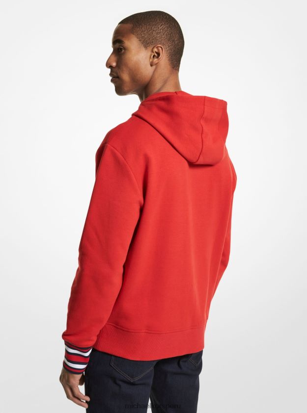 ropa educacion fisica Michael Kors hombres sudadera con capucha en mezcla de algodón a rayas carmesí 8FX48V2939