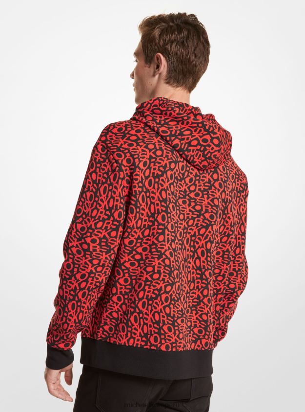 ropa educacion fisica Michael Kors hombres sudadera con capucha en mezcla de algodón y logo gráfico rubí brillante 8FX48V2959
