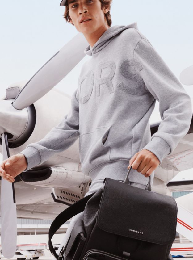 ropa educacion fisica Michael Kors hombres sudadera con capucha kors de algodon cuero gris 8FX48V3026