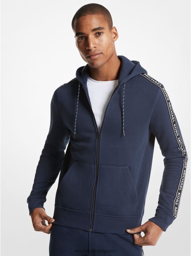 ropa educacion fisica Michael Kors hombres sudadera con capucha y cremallera en mezcla de algodón con cinta del logo medianoche 8FX48V2976