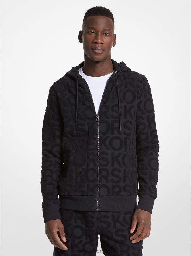 ropa educacion fisica Michael Kors hombres sudadera con capucha y cremallera en mezcla de algodón y felpa con logo negro 8FX48V2957