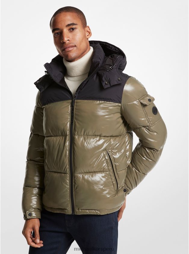 ropa educacion fisica Michael Kors hombres chaqueta acolchada de nailon cire de roseville aceituna 8FX48V2802
