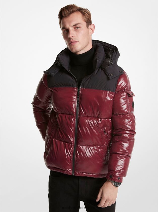 ropa educacion fisica Michael Kors hombres chaqueta acolchada de nailon cire de roseville negro rojo 8FX48V2803