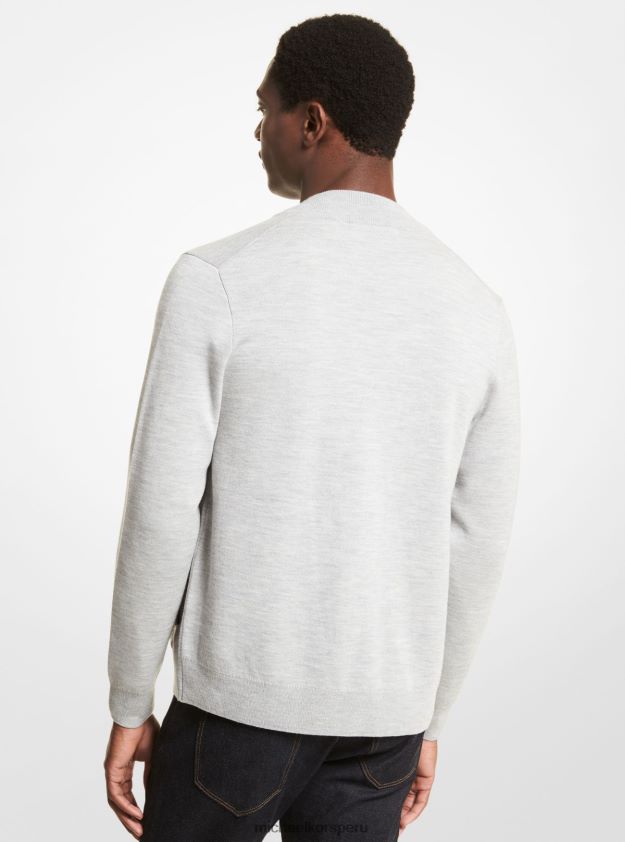 ropa educacion fisica Michael Kors hombres chaqueta de béisbol de lana merino cuero gris 8FX48V2858