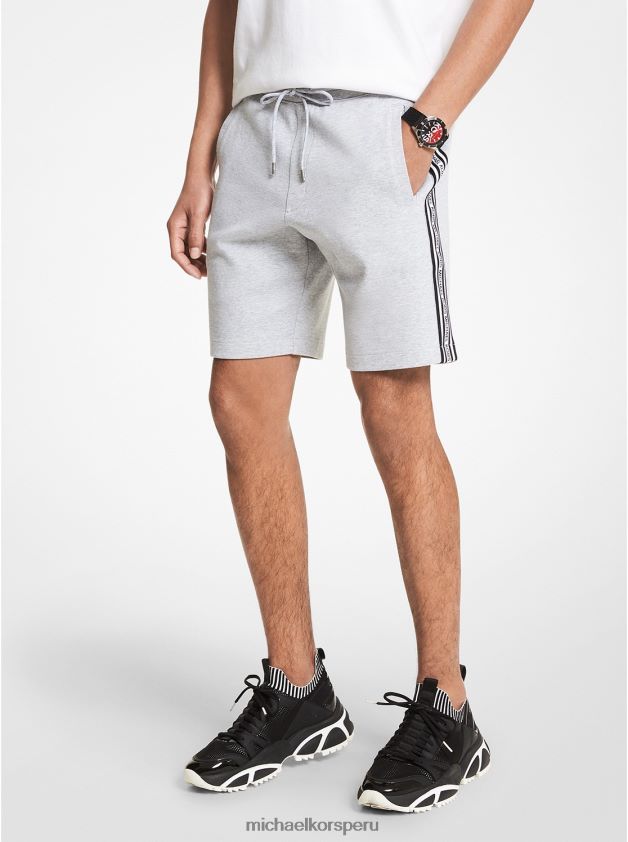 ropa educacion fisica Michael Kors hombres shorts en mezcla de algodón con cinta del logo cuero gris 8FX48V3140