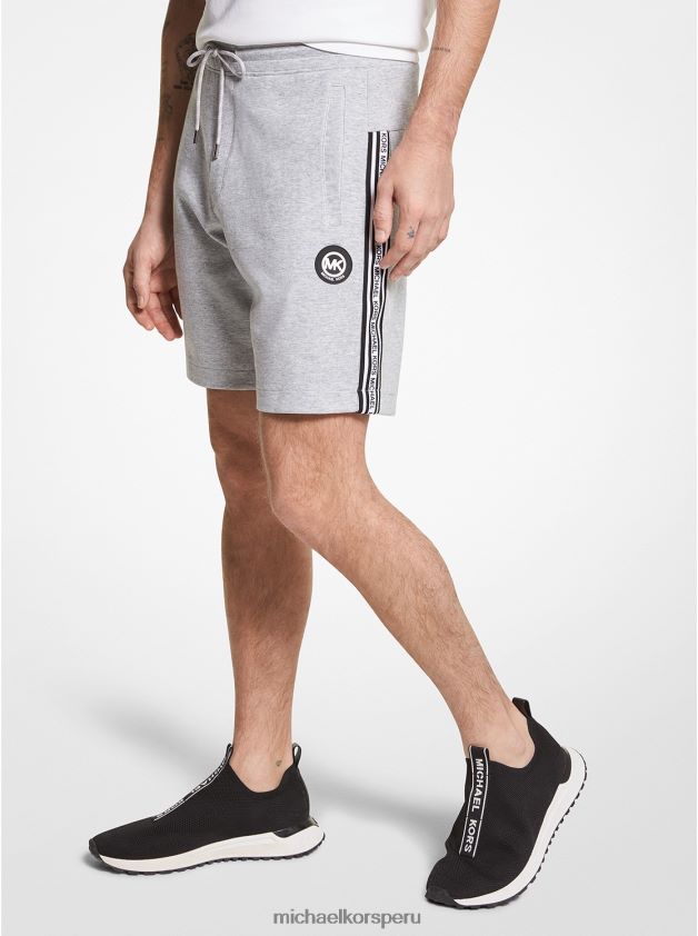 ropa educacion fisica Michael Kors hombres shorts en mezcla de algodón con cinta del logo cuero gris 8FX48V3144