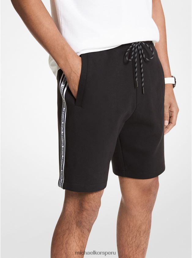 ropa educacion fisica Michael Kors hombres shorts en mezcla de algodón con cinta del logo negro 8FX48V3141