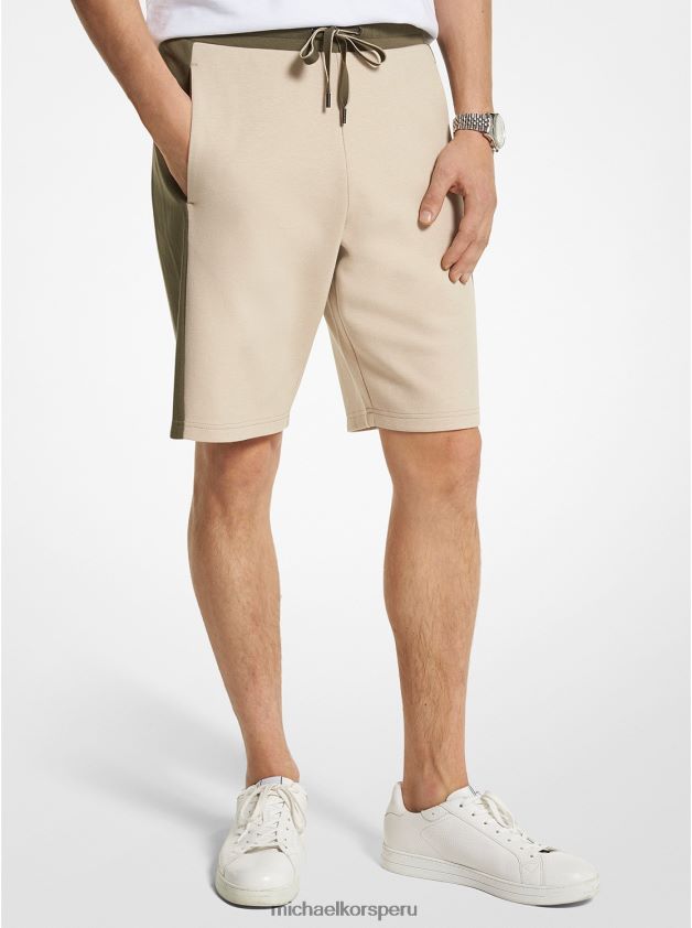 ropa educacion fisica Michael Kors hombres shorts en mezcla de algodón de dos tonos arena clara 8FX48V3153