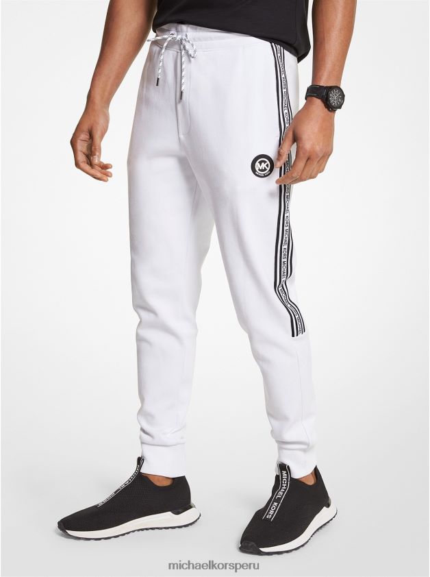ropa educacion fisica Michael Kors hombres joggers en mezcla de algodón con cinta del logo blanco 8FX48V3081