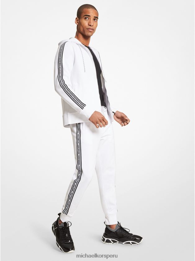 ropa educacion fisica Michael Kors hombres joggers en mezcla de algodón con cinta del logo blanco 8FX48V3087
