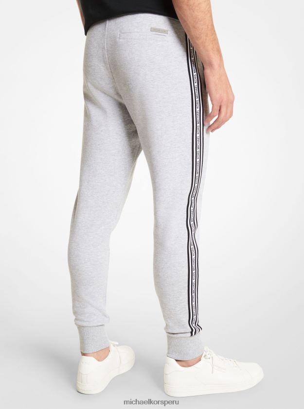 ropa educacion fisica Michael Kors hombres joggers en mezcla de algodón con cinta del logo cuero gris 8FX48V3088