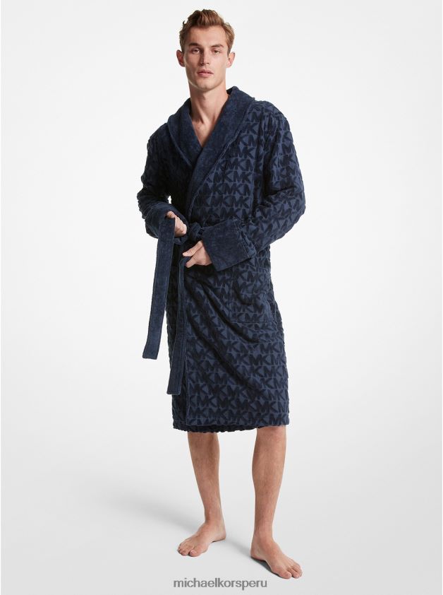 ropa educacion fisica Michael Kors hombres bata de rizo de algodón con logo almirante azul 8FX48V3179