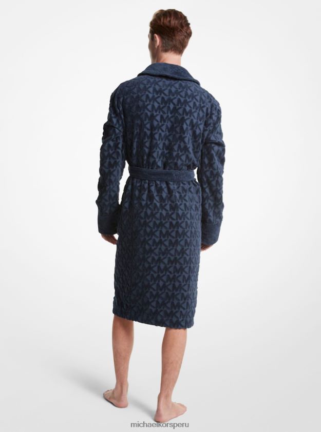 ropa educacion fisica Michael Kors hombres bata de rizo de algodón con logo almirante azul 8FX48V3179