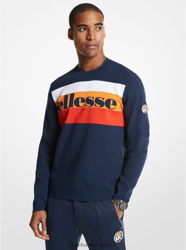 ropa educacion fisica Michael Kors hombres Jersey de viscosa elástica con logo a rayas de mk x ellesse vestido azul 8FX48V3053