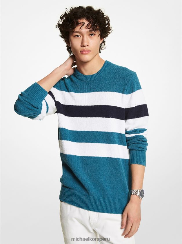 ropa educacion fisica Michael Kors hombres suéter a rayas en mezcla de algodón verde azulado de nasáu 8FX48V3050