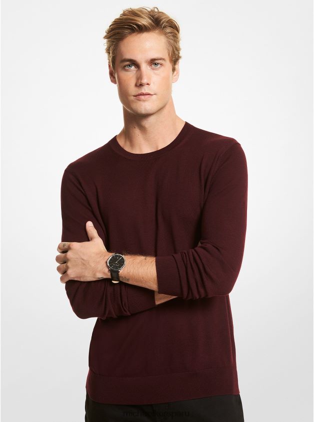 ropa educacion fisica Michael Kors hombres suéter de lana merina rubí profundo 8FX48V3048