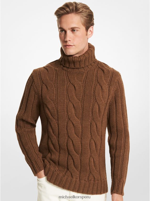 ropa educacion fisica Michael Kors hombres suéter de lana merino con cuello alto mezcla de caramelo 8FX48V3076
