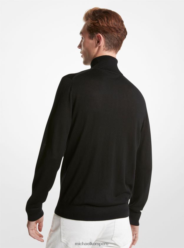 ropa educacion fisica Michael Kors hombres suéter de lana merino con cuello alto negro 8FX48V3068