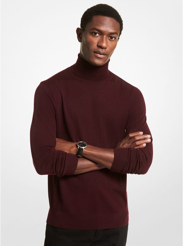 ropa educacion fisica Michael Kors hombres suéter de lana merino con cuello alto rubí profundo 8FX48V3069