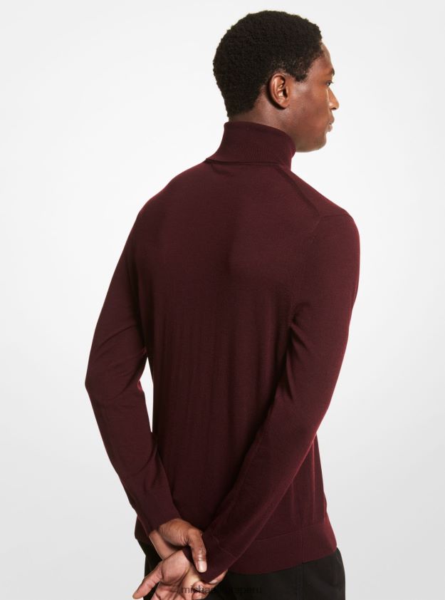 ropa educacion fisica Michael Kors hombres suéter de lana merino con cuello alto rubí profundo 8FX48V3069
