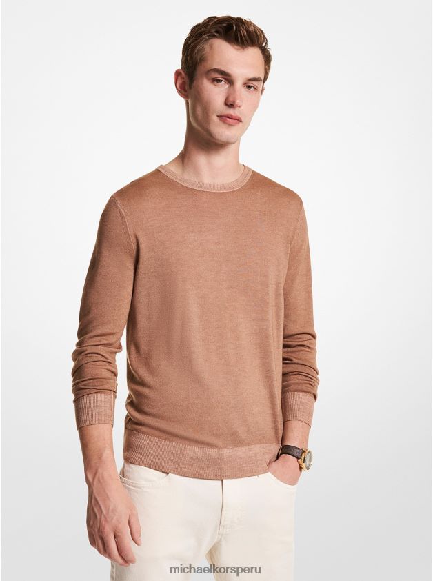 ropa educacion fisica Michael Kors hombres suéter de lana merino lavada cáscara 8FX48V3058