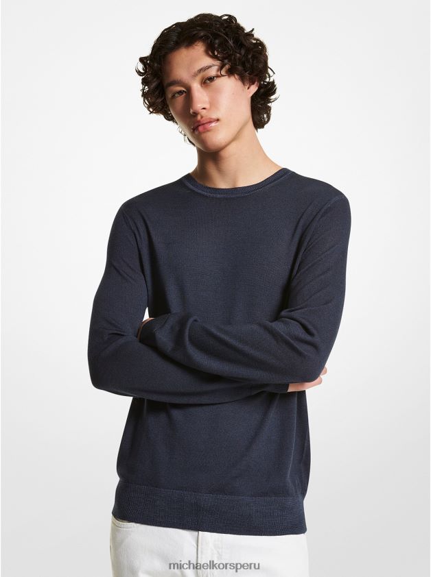 ropa educacion fisica Michael Kors hombres suéter de lana merino lavada medianoche 8FX48V3057