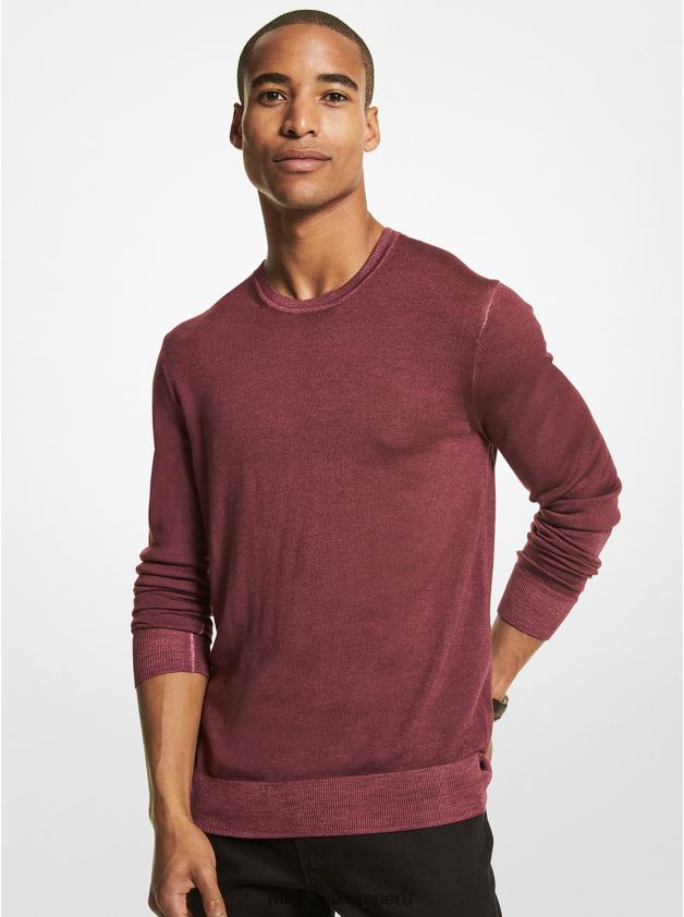 ropa educacion fisica Michael Kors hombres suéter de lana merino lavada merlot 8FX48V3056