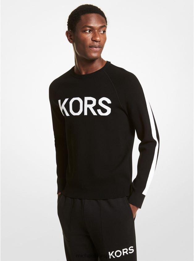 ropa educacion fisica Michael Kors hombres suéter de viscosa elástica kors blanco negro 8FX48V3071