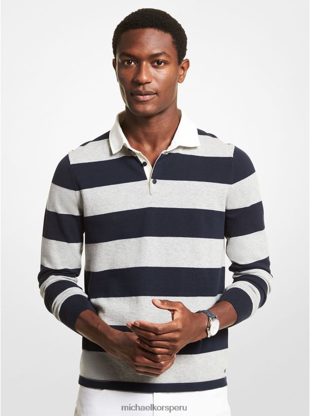 ropa educacion fisica Michael Kors hombres suéter rugby de algodón elástico a rayas medianoche oscura 8FX48V3072