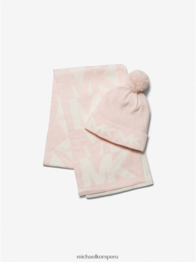accesorios educacion fisica Michael Kors mujer Conjunto de gorro y bufanda de punto en intarsia Rosa suave 8FX48V2732