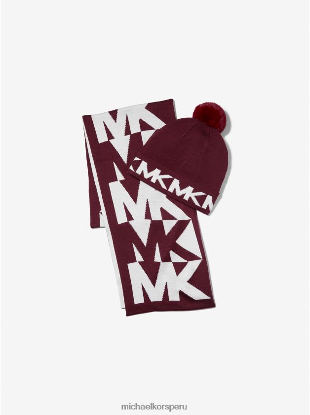 accesorios educacion fisica Michael Kors mujer Conjunto de gorro y bufanda de punto en intarsia merlot 8FX48V2731