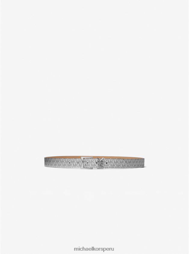 accesorios educacion fisica Michael Kors mujer cinturón metalizado con logo negro/plata 8FX48V2711