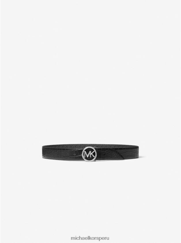 accesorios educacion fisica Michael Kors mujer logo reversible y cinturón con relieve de cocodrilo negro 8FX48V2705