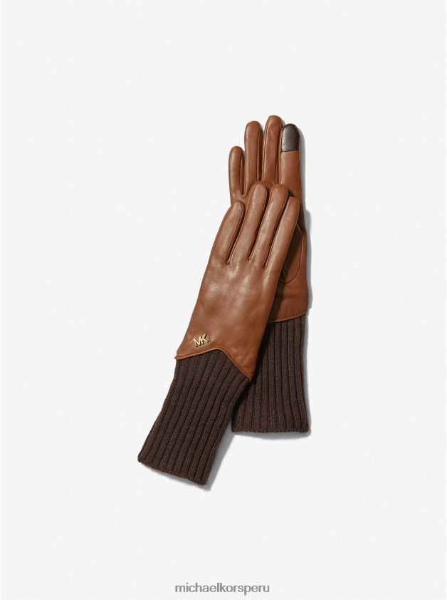 accesorios educacion fisica Michael Kors mujer guantes de cuero y lana equipaje/chocolate 8FX48V2761