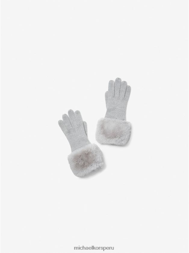 accesorios educacion fisica Michael Kors mujer guantes tejidos con ribete de piel sintética Perla gris 8FX48V2748