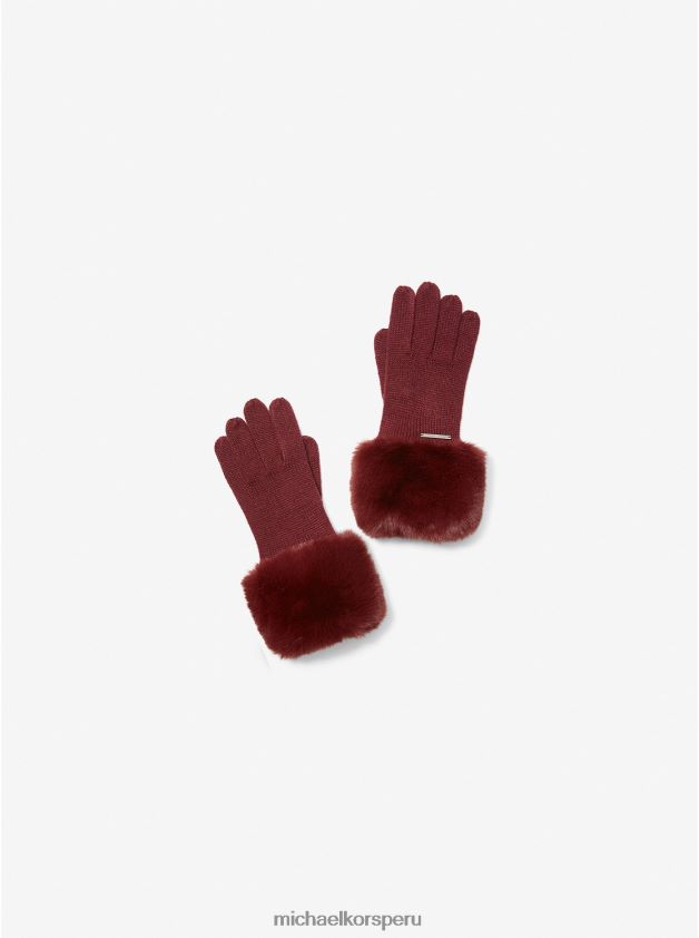 accesorios educacion fisica Michael Kors mujer guantes tejidos con ribete de piel sintética merlot 8FX48V2747