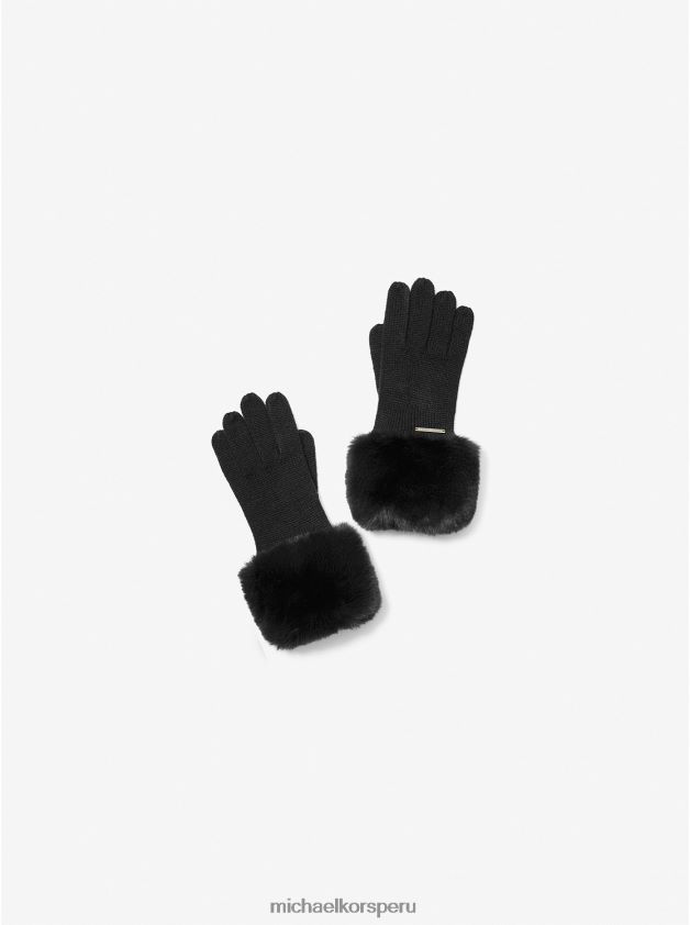 accesorios educacion fisica Michael Kors mujer guantes tejidos con ribete de piel sintética negro 8FX48V2749