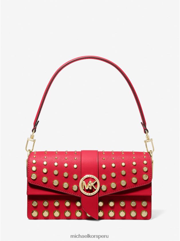 accesorios educacion fisica Michael Kors mujer Bolso de hombro convertible mediano Greenwich de piel saffiano con tachuelas carmesí 8FX48V1364