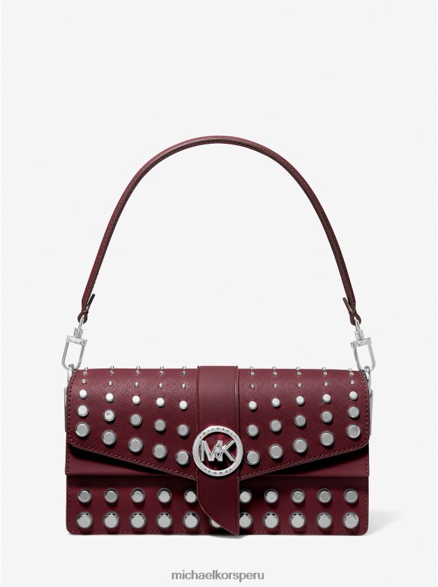 accesorios educacion fisica Michael Kors mujer bolso al hombro greenwich mediano de piel saffiano con tachuelas merlot 8FX48V1331