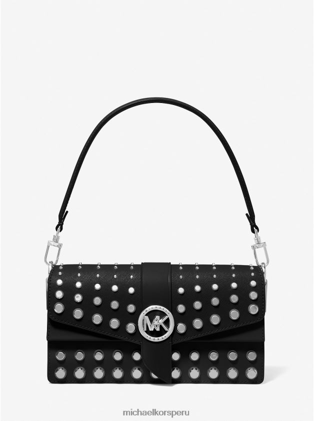 accesorios educacion fisica Michael Kors mujer bolso al hombro greenwich mediano de piel saffiano con tachuelas negro 8FX48V1339
