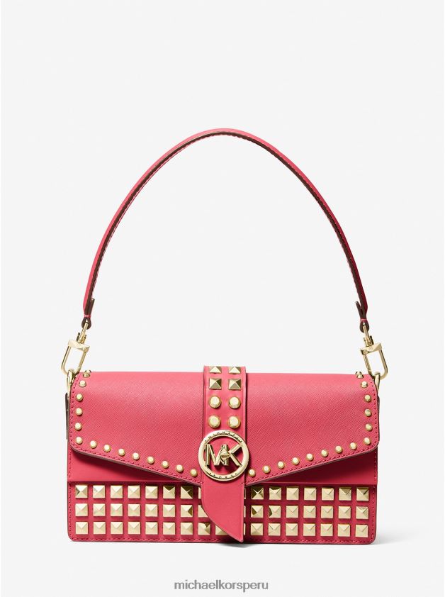 accesorios educacion fisica Michael Kors mujer bolso al hombro greenwich mediano de piel saffiano con tachuelas rojo rubí 8FX48V1385