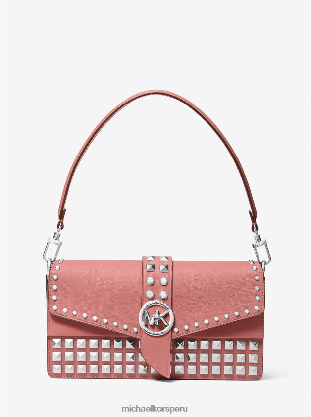 accesorios educacion fisica Michael Kors mujer bolso al hombro greenwich mediano de piel saffiano con tachuelas rosa 8FX48V1340