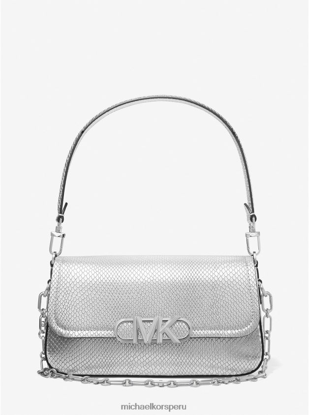 accesorios educacion fisica Michael Kors mujer bolso de hombro parker mediano de piel con relieve de serpiente metalizado plata 8FX48V1366