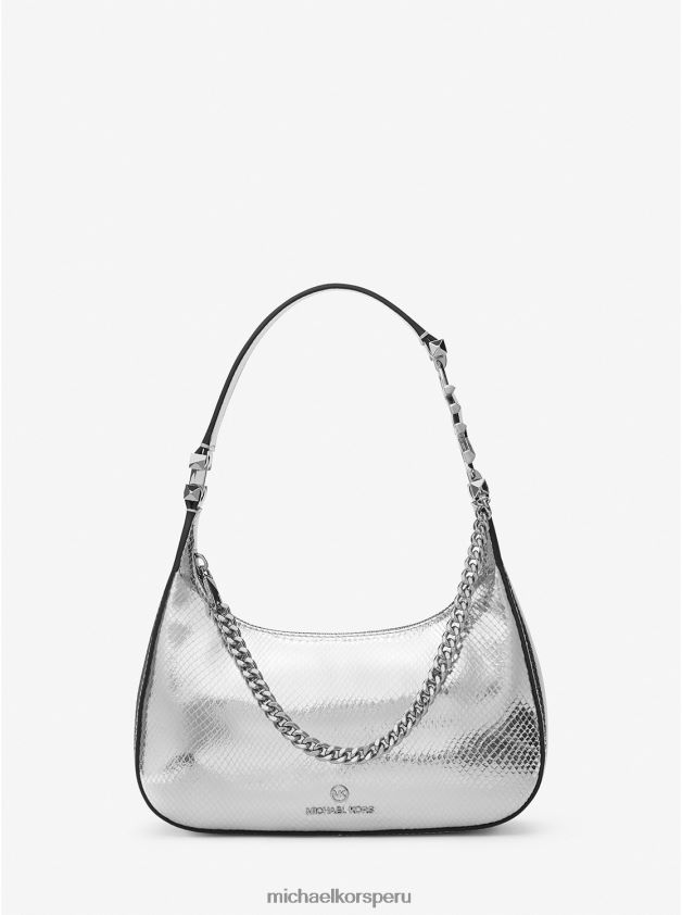 accesorios educacion fisica Michael Kors mujer bolso de hombro piper pequeño de piel con relieve de serpiente metalizada plata 8FX48V1315