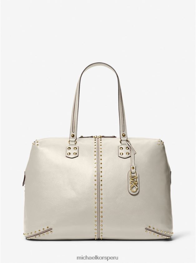 accesorios educacion fisica Michael Kors mujer bolso de fin de semana astor extragrande de piel con tachuelas crema ligera 8FX48V1526