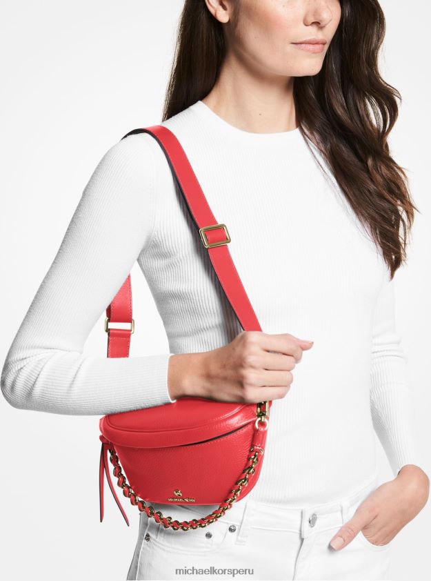 accesorios educacion fisica Michael Kors mujer Mochila tipo bandolera Slater de piel granulada extrapequeña carmesí 8FX48V989