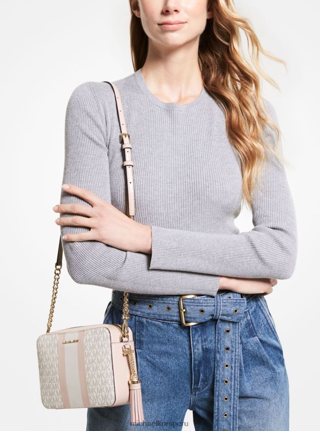 accesorios educacion fisica Michael Kors mujer bandolera ginny mediana con logo y rayas vainilla/rosa suave 8FX48V752