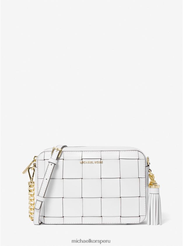 accesorios educacion fisica Michael Kors mujer bandolera ginny mediana de piel tejida Blanco óptico 8FX48V641
