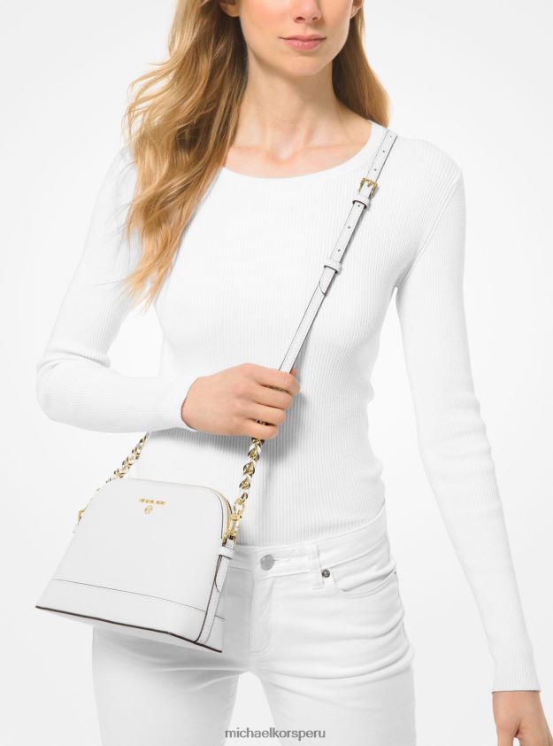 accesorios educacion fisica Michael Kors mujer bandolera grande con forma de cúpula de piel saffiano Blanco óptico 8FX48V1015